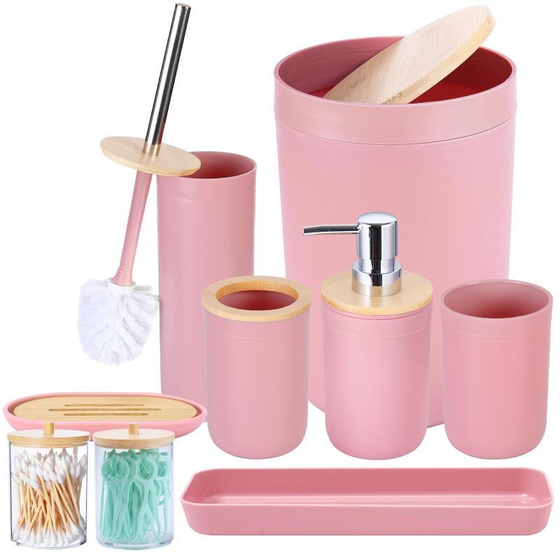 Bathroom Accessories Set - with Trash Can Toothbrush Holder Soap Dispenser Soap and Lotion Set Tumbler Cup