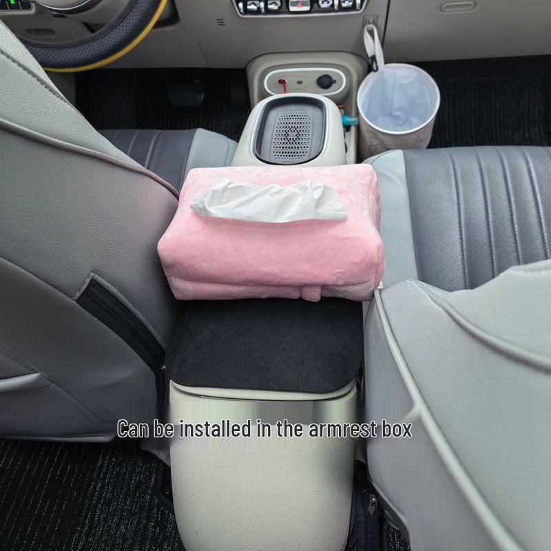 Large Capacity Car Tissue Holder - Short-Pile Armrest & Sun Visor Luxury Style
