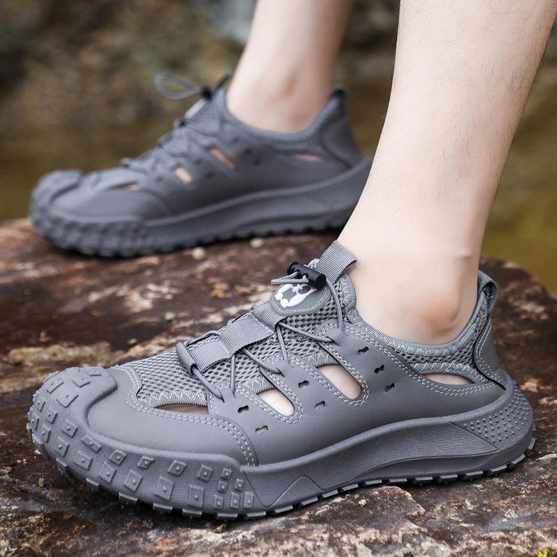 

Large size sandals summer outdoor Shuoxi shoes beach wading bag head hollow sports 46 сірий колір