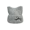Hat female cute cat ears autumn and winter new knitted hat winter warm bow show face small cold hat wool hat