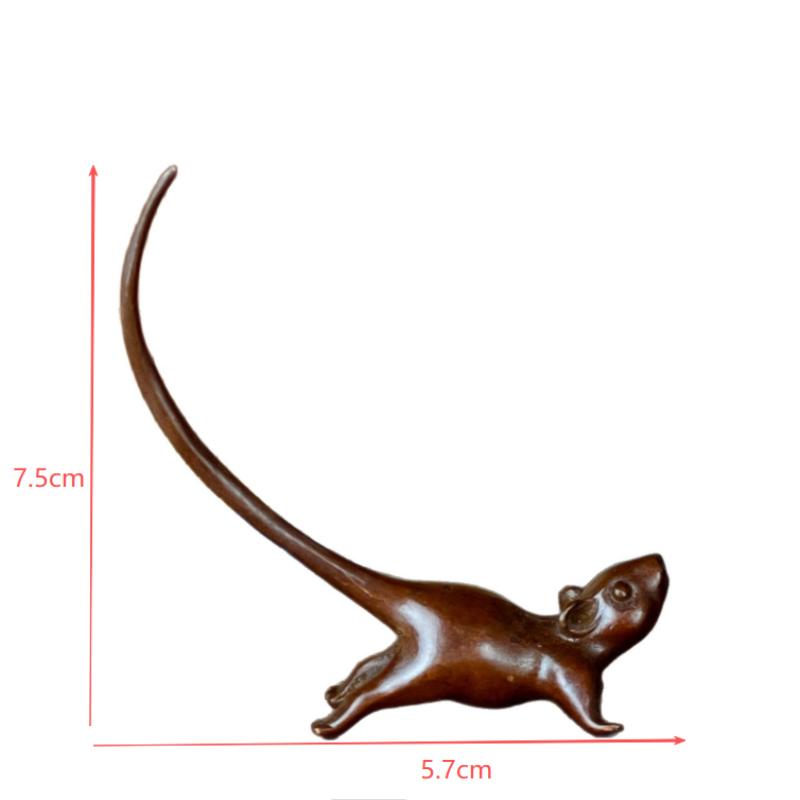 Чистая медь Длинный хвост Мышь Миниатюрная фигурка Китайский стиль Чайный питомец Винтаж Чистая медь Крыса Украшение Домашний декор Аксессуары