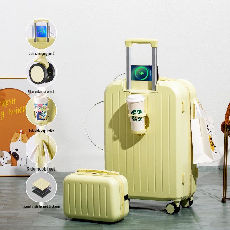 

Высококачественный чемодан на колесах: Дорожный чемодан большой вместимости с двухслойной молнией для студентов и мужчин и женщин 24 inches