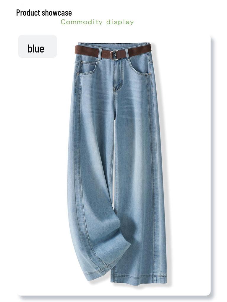 Dark Blue Vintage High-Waisted Wide-Leg Denim Pants - 2025 Spring/Summer Loose Slimming Casual Trousers