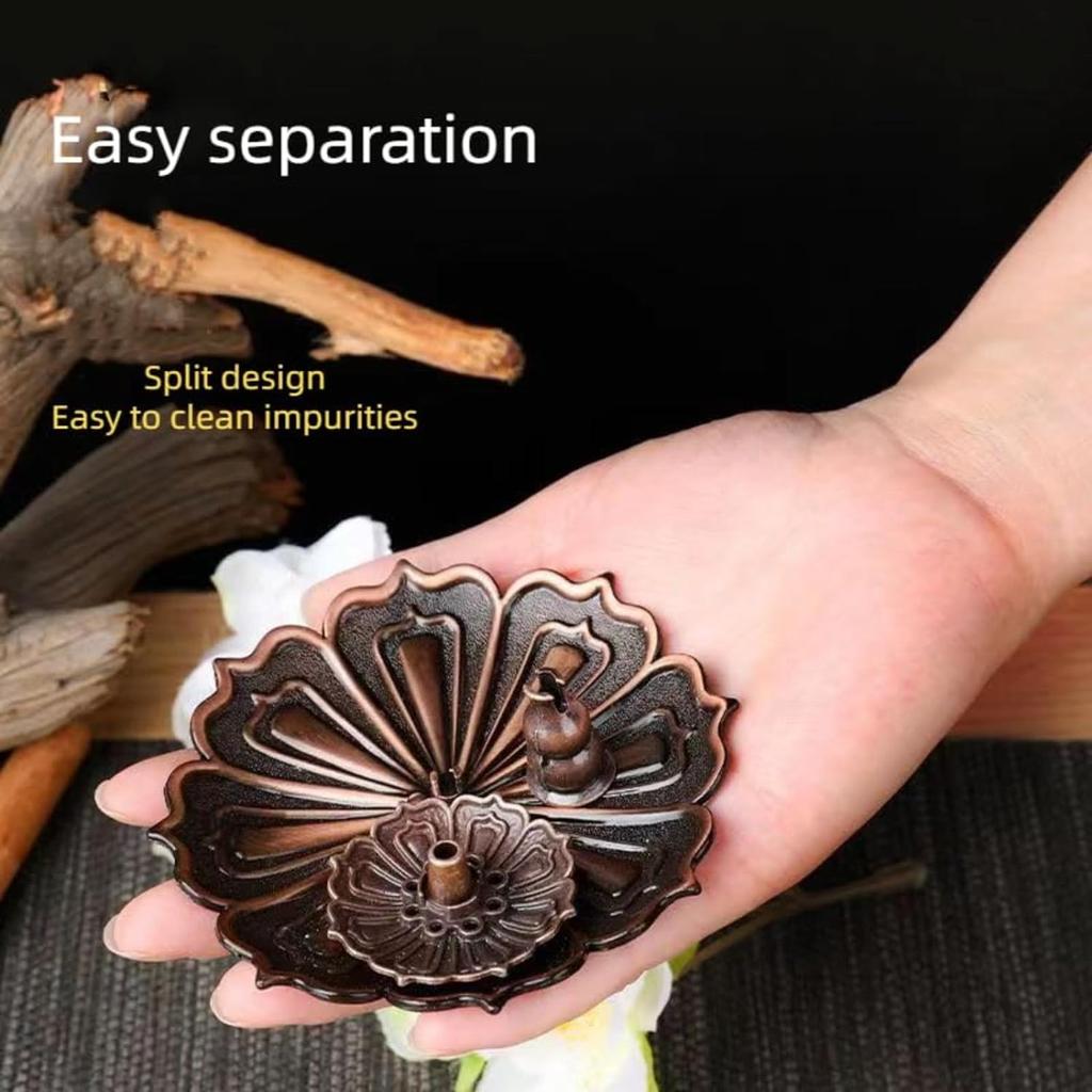 Incense Burner-Brass Lotus Stick Incense Holder,Detachable Incense Ash Catcher