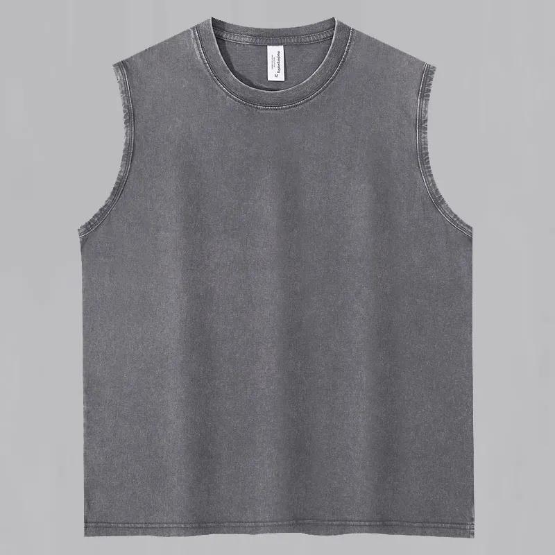 Men Washed Solid Color Round Neck Loose Sleeveless Tank Top