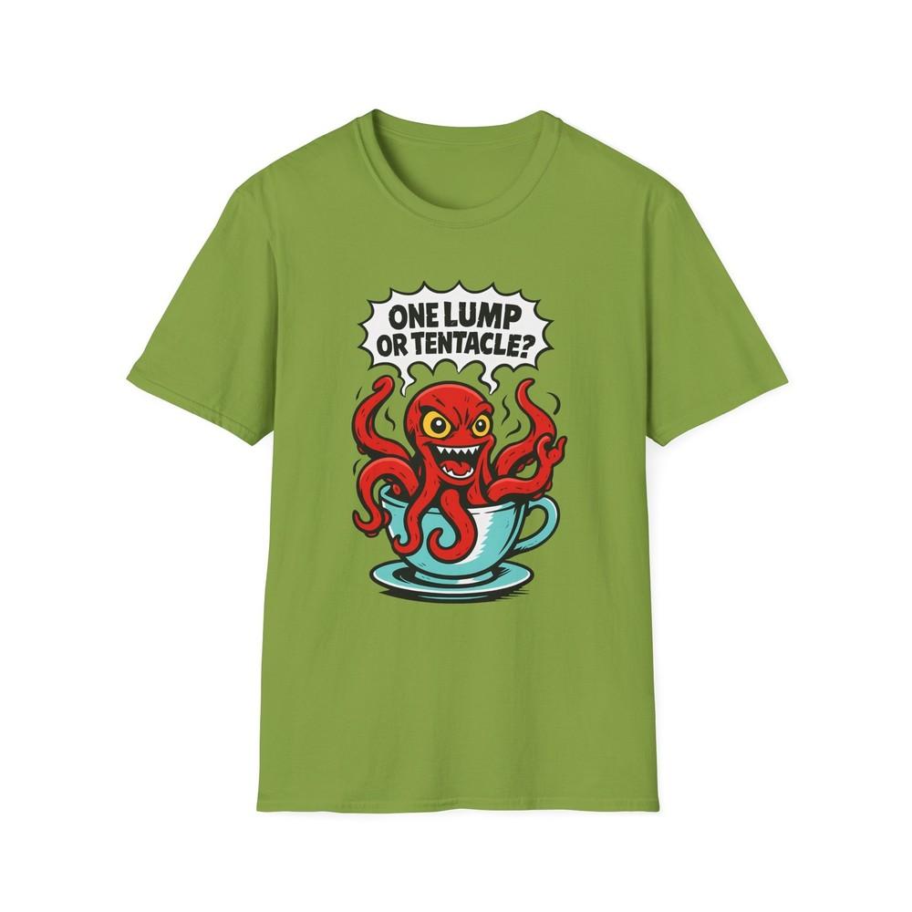 

Unisex Softstyle T-Shirt Kraken in Teacup Funny Surreal Manga Style Creature M