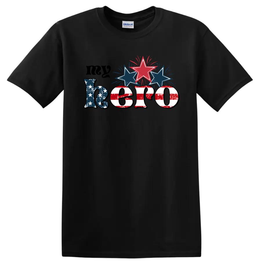 Hero T Shirt Patriotic Stars Fireworks Independence Day Tee American Flag