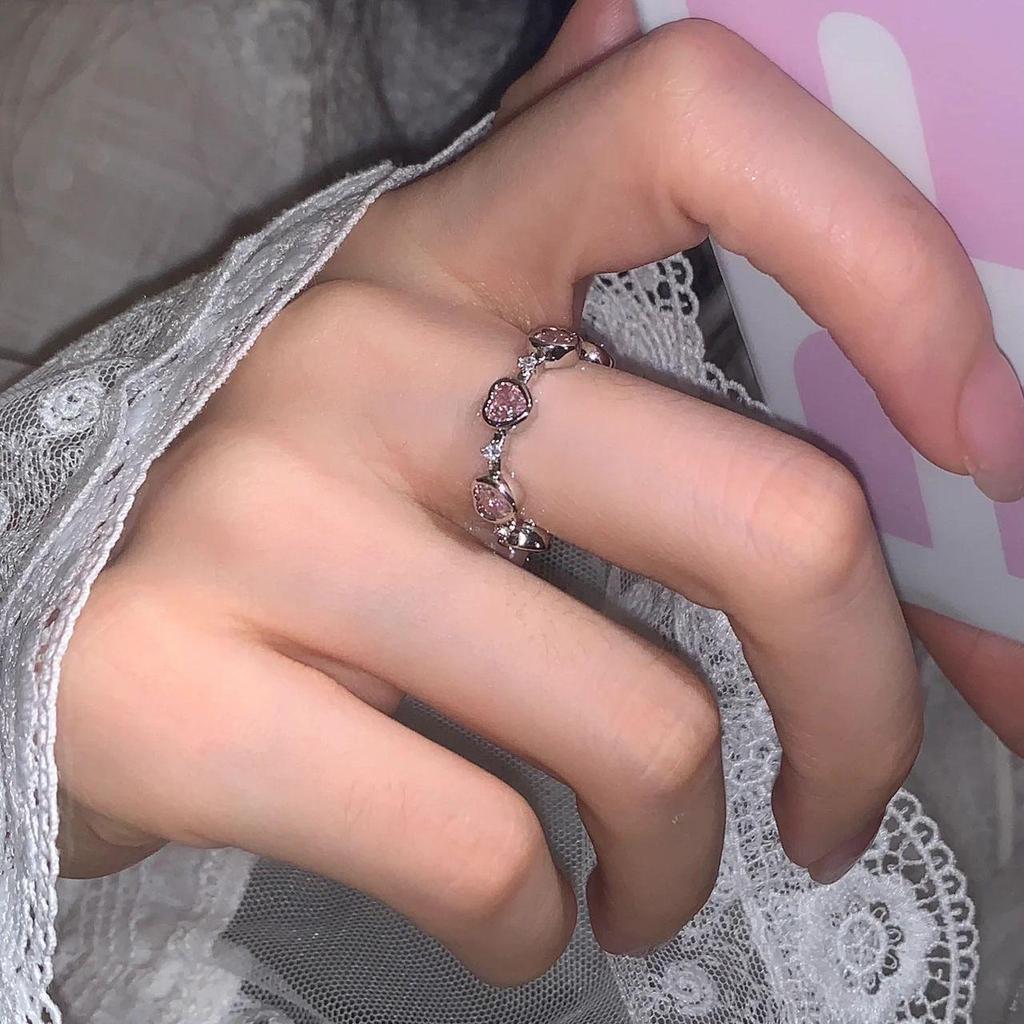 Pink Heart Adjustable Open Ring for Women: Girlish Charm On Your Finger