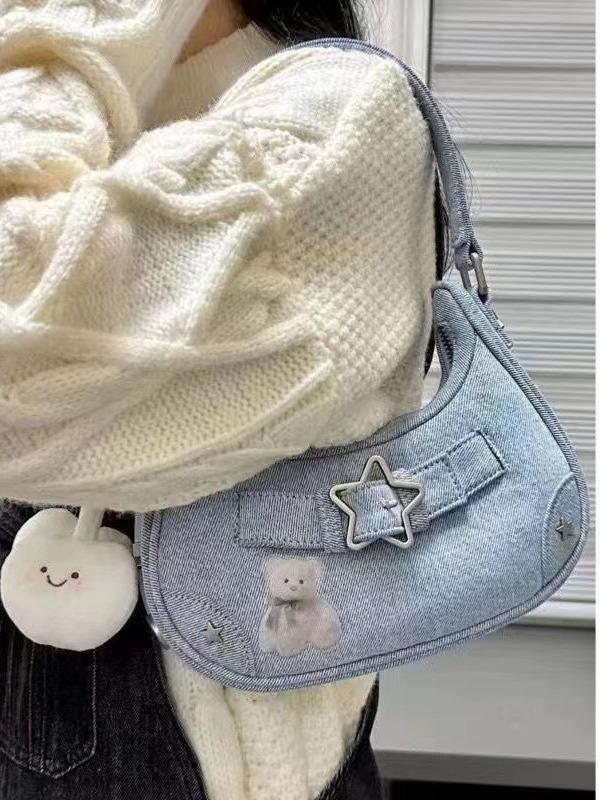 2025 Spring/Summer Spicy Girl Y2K Retro Denim Underarm Baguette Bag