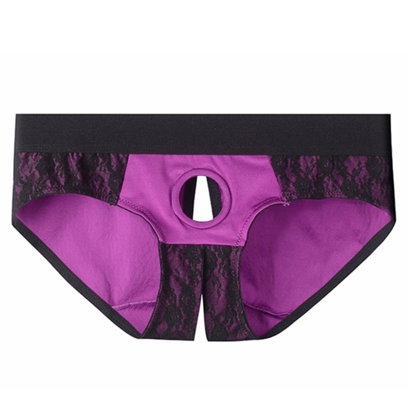 Women Sexy Strap On Harness Pants Strapless Lingerie Bottoms Sexy Open Crotch Lace Panties Strap on Briefs Harness Pants