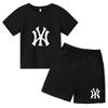 Kids Charming Round Neck BlackLetters T-shirt+Shorts 2P SummerClothes Boy Gir Sports Short-Sleeved Casual Outdoor Jogging Set