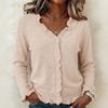 Women's Elegant Color Long Sleeve Cardigan Sweater with Ruffle Trim Button Front