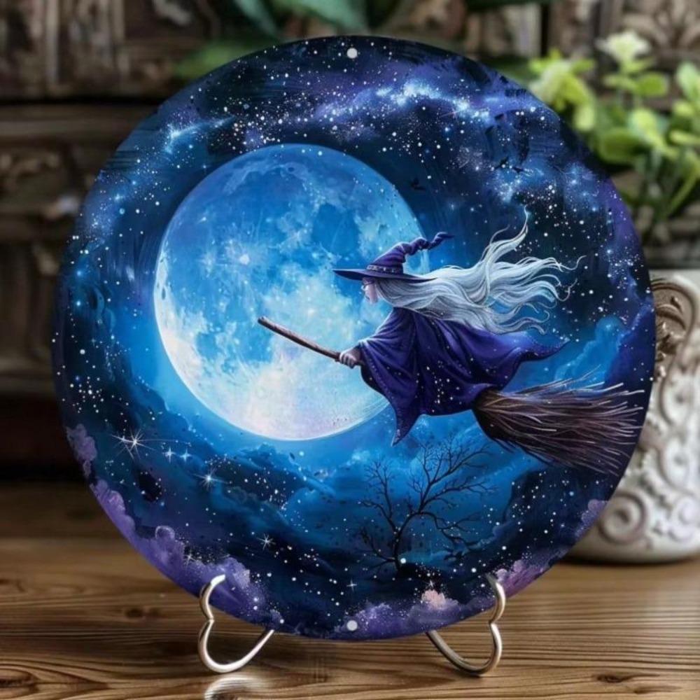 Metall Wandkunst Hexe Dekor Rundes Blechschild 2D Flacher Stil Heimbar Café