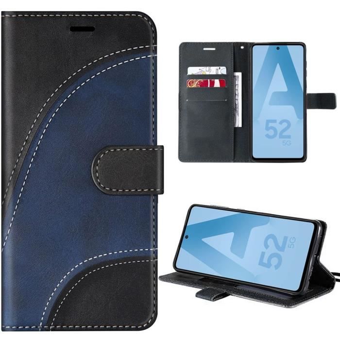 Coque pour Samsung Galaxy A52s 5G et A52 5G-4G, Noir, Motif Abstrait Epissé Anti-Choc en Cuir PU avec Porte-cartes et Support