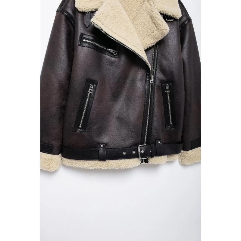 Winter Damen Doppelseitiges Revers Langarm Langer Jackenmantel Fleece-Steppfutter mit Gürtel