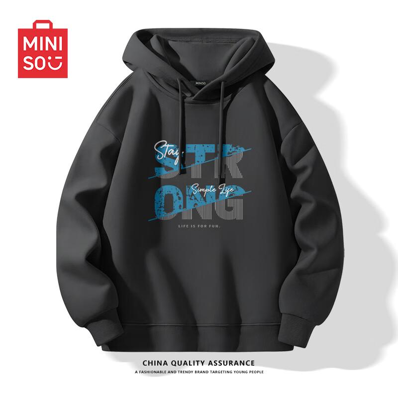 MINISO Men s Letter Print Hooded Pullover Sweatshirt 2XL