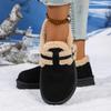 Soft Thick Bottom Furry Casual Shoes Women 2025 Winter Warm Short Plush Flats Shoes Metal Buckle Non Slip Snow Boots for Woman