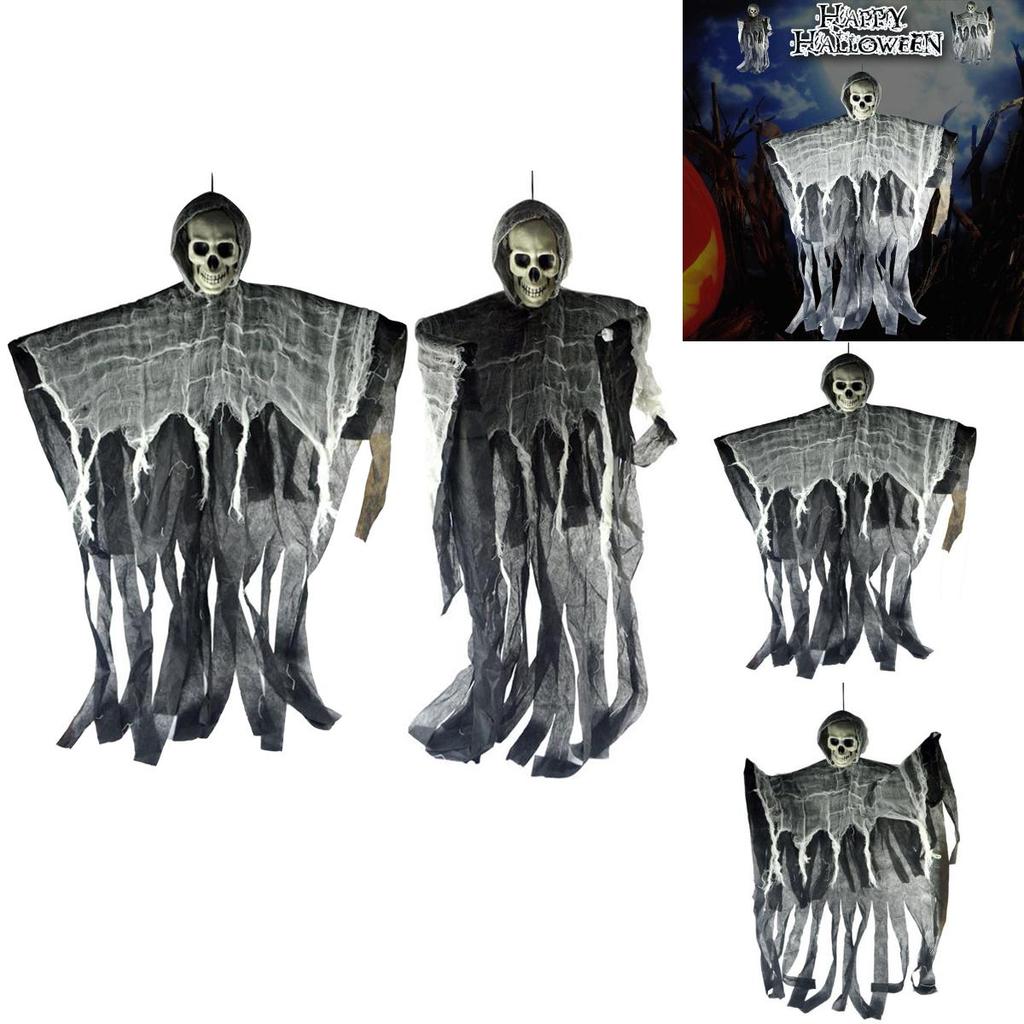 Durable 100cm Halloween Skeleton Hanging Reaper With Realistic Skull And Hood