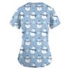 Plus SizePrinted Scrub Working Uniform Tops For Women's Cross V-Neck Print Short Sleeve Fun T-Shirts Workwear Tee With Pockets