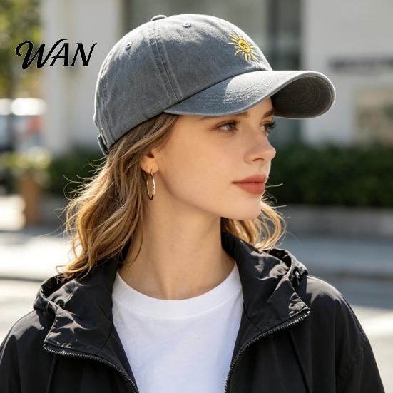 Breathable Baseball Hat Embroidery Sun Pattern Hat, Adjustable Back Buckle Retro Distressed Style Cap, Washed Cotton Fabric Outdoor Sunshade Cap Soft