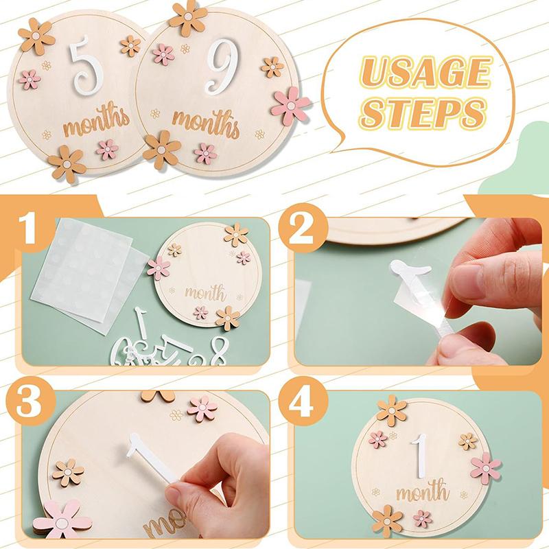 

Карточки с ежемесячными вехами для малыша с набором из 11 взаимозаменяемых цифр из 12 для записи роста ребенка бежевый