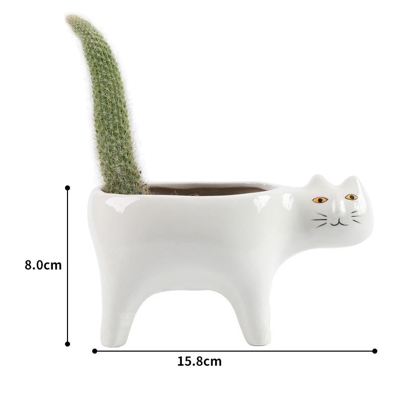 Cute Cat Succulent Flower Pot Desktop Placed Potted Container Decoration Cartoon Gift Balcony Plant Ceramic Cactus Flower Basin