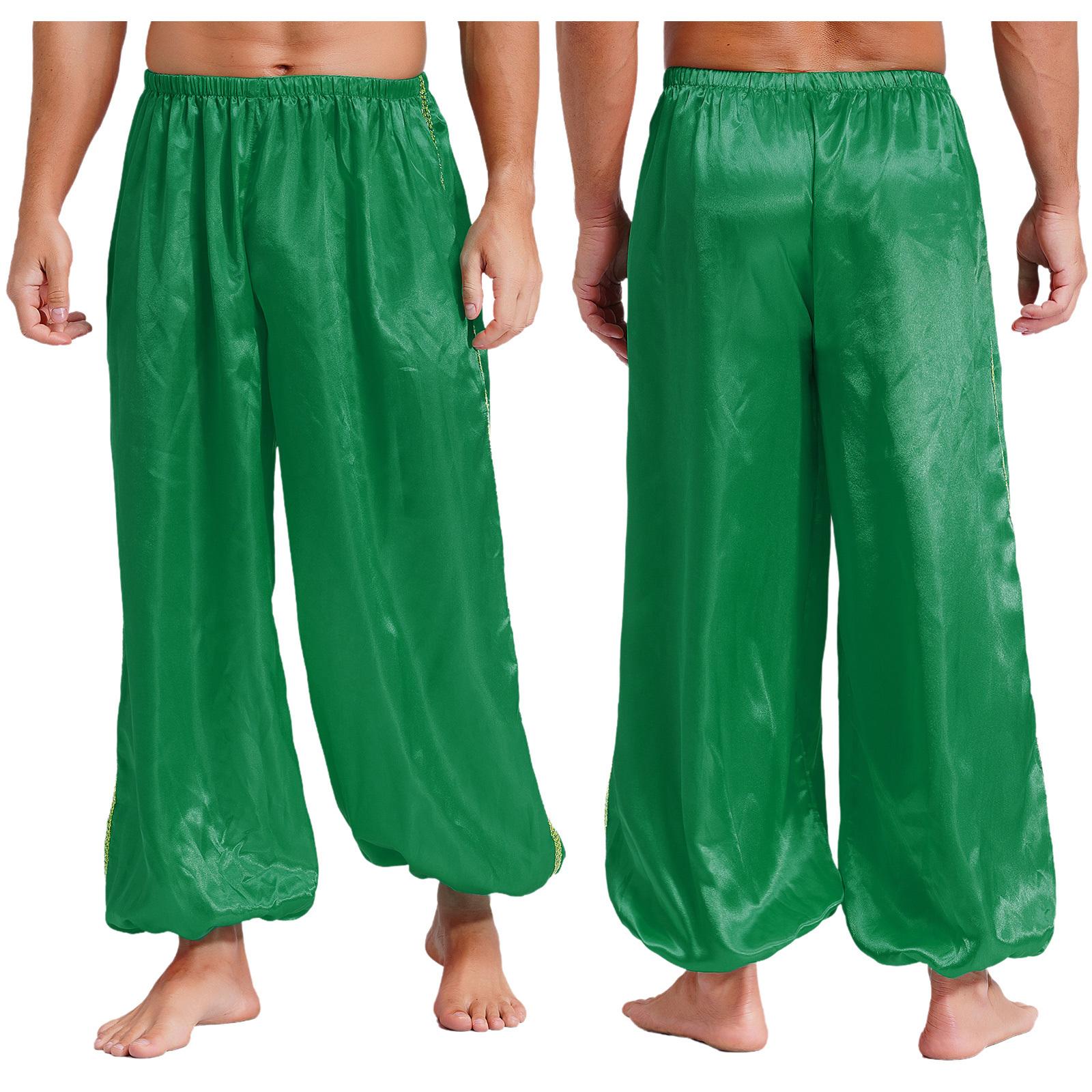 

Хеллоуїн Арабський принц Рольова гра Казки Косплей Костюм для танцю живота Золотий оздоблений Блумер Свободні низи Бал-маскарад XXL зелений