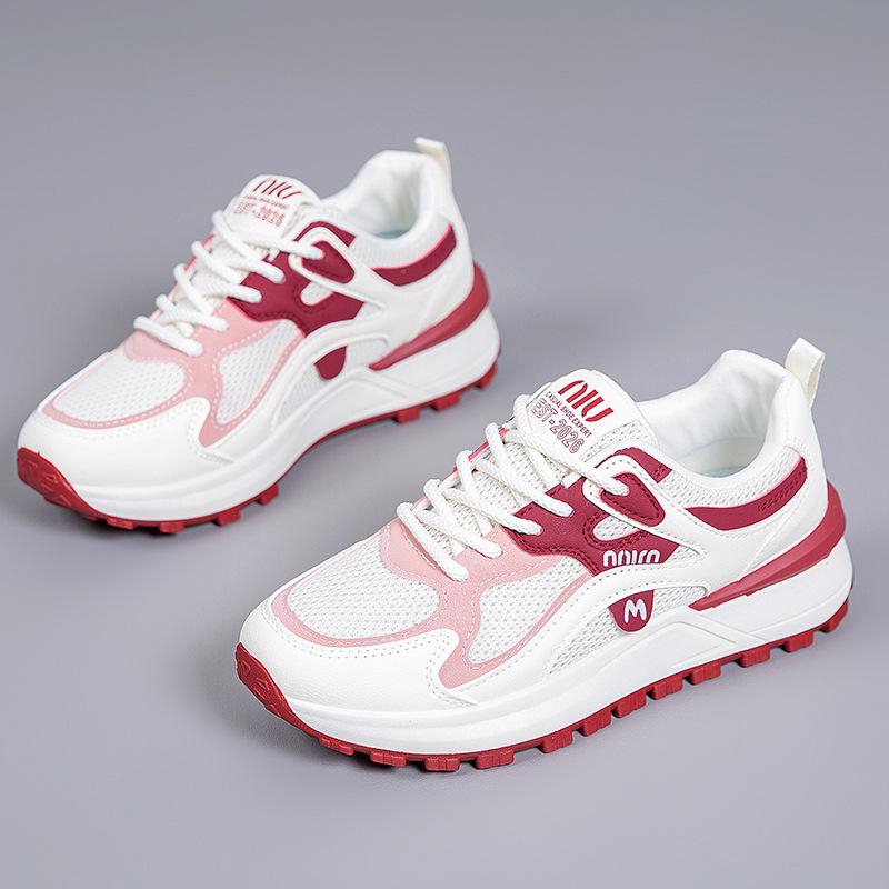 

2025 популярная весенняя корейская версия толстой подошвы папиной обуви для бега и занятий спортом в сетку для студентов мягкая нескользящая подошва повседневная обувь для женщин 40 красный