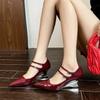 Wedge heel sheepskin single shoes women's pointed head temperament one-word buckle belt Mary Jane shoes high heels spring and autumn
