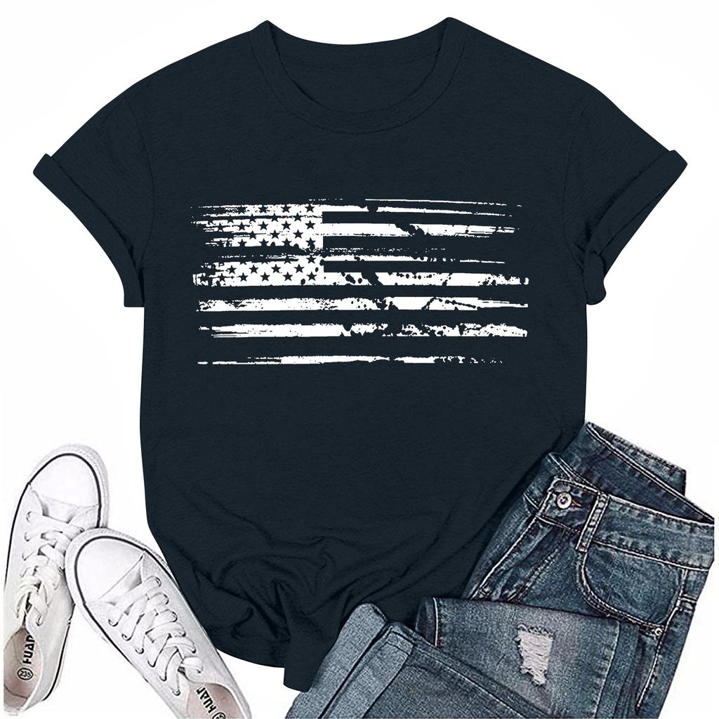 Women's Fashion Printed Casual Pleated Round Short Sleeve T-Shirt Top