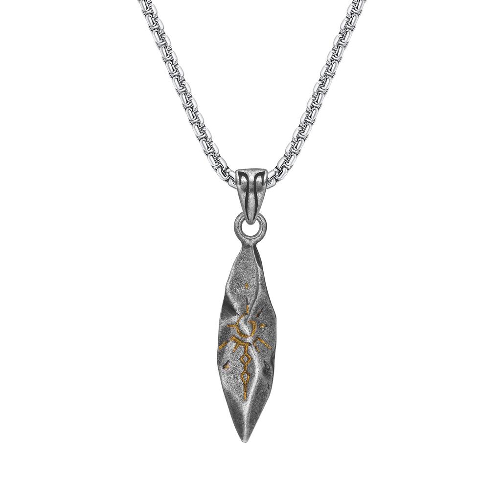 Xiaomi Vnox Retro Wish Stone Necklaces for Men Teens Boys, Tribal Rune Sun Pattern Pendant, Vintage Ethnic Collar Gift