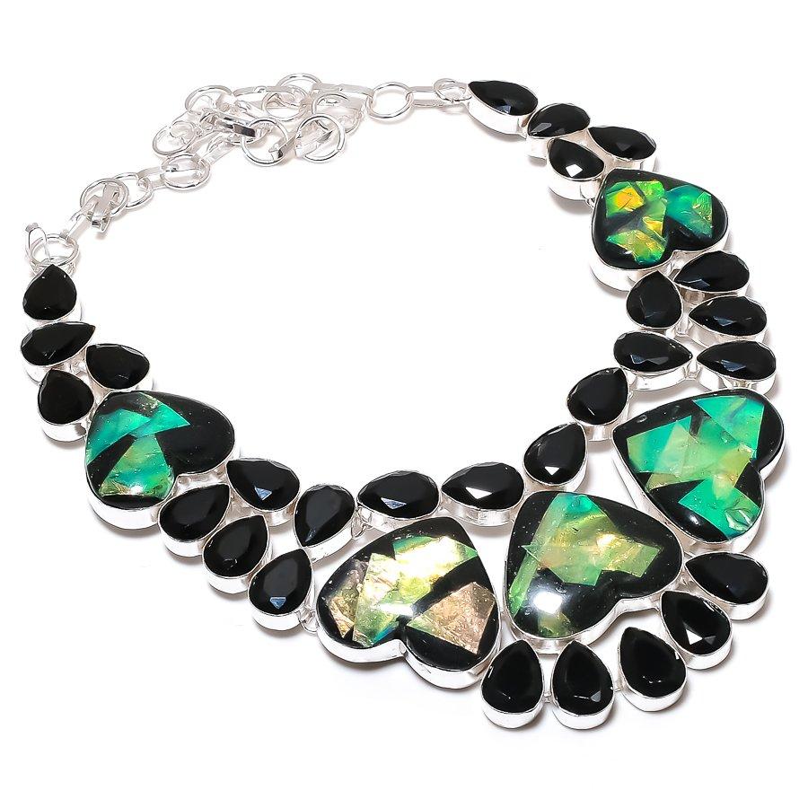 

Black Onyx, Spinel Gemstone 925 Sterling Silver Jewelry Necklace 18 S5j04