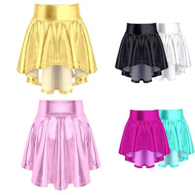 Kids Girls Fashion Solid Color Bronzing Cloth Ruffle Irregular Hem Dance Skirt for Stage Performance