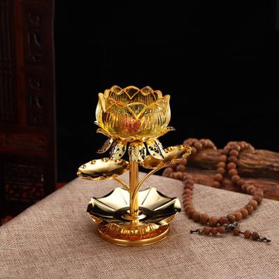1PC Meditation Altar Ornament Retro Style Buddhist Supplies Lotus Candle Holder Colored Glass Candlestick Candle Stand Holder