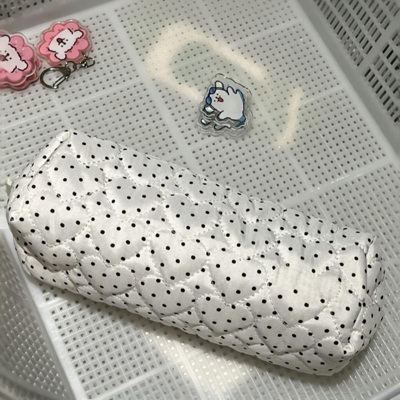 Pencil Case Soft Quilted Polka Dot White Large Capacity Stationery Storage Bag Ideal Gift for Teenage Students