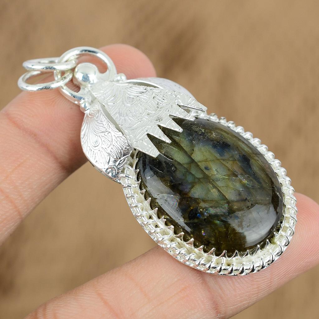 Labradorite Naturelle Mère Anniversaire Fait Main Boho Mariage Pendentif Argent 925