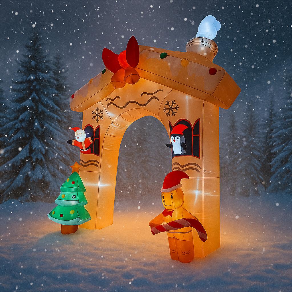 10.8FT LED Inflatable Xmas Yard Archway Decor Santa Penguin Gingerbread Man Xmas Home Decorations Ornament Supplies Toy Gift
