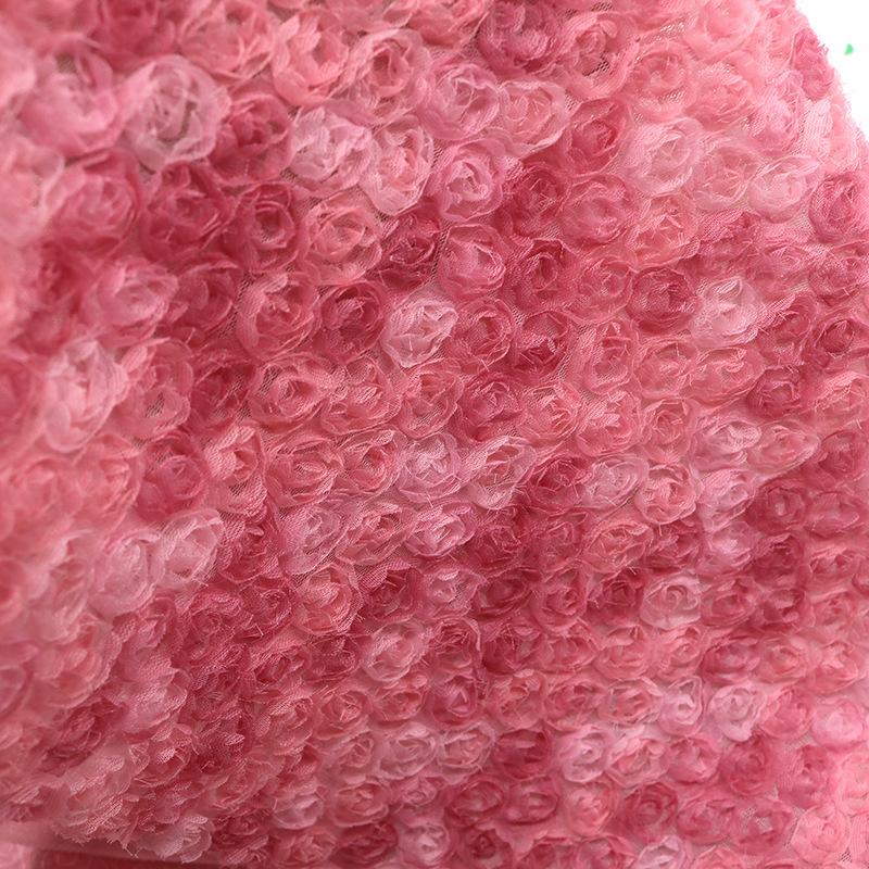 1 Yard Rose Flower Tulle Mesh Fabric Stretch 3D Rose Embroidery Designer Fabric DIY Sewing Wedding Party Dress Background Decor