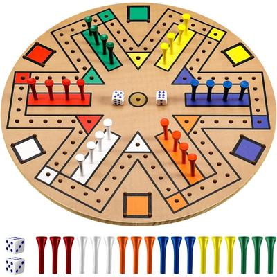 Fast Track Brettspiel Holz 3-6 Spieler Brettspielset mit 24 Brettspielfiguren und 2 Würfeln, Fast Track Spieleabend für Erwachsene Jugendliche Familienspiel