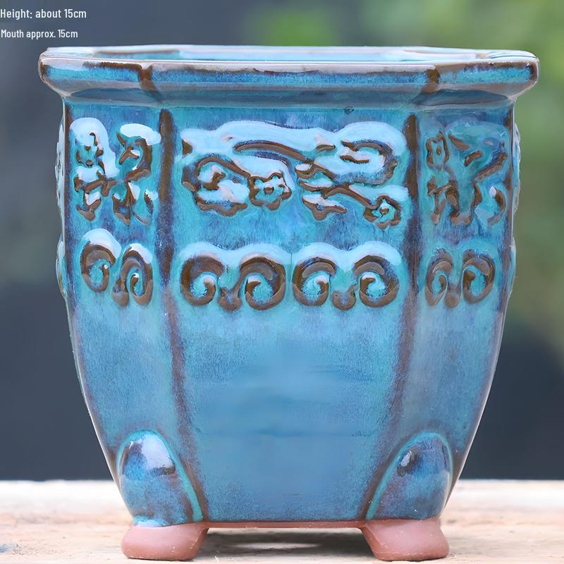 Handmade Terracotta Succulent Pot, Large Square with Gloss Glaze and Breathable Design.