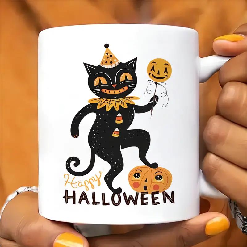 1pc 3A grade 11 oz Black Cat 2025 ceramic coffee mug for room Halloween decoration Birthday Christmas Holiday gift
