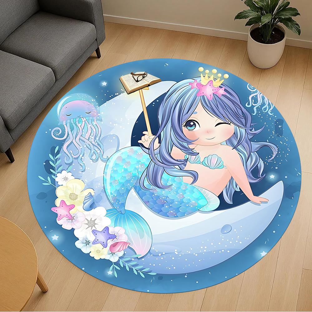 1pc Mermaid Starfish Round Chair mat Area Rug - Non-Slip, Floor Mat for Office, Bedroom, and Indoor Decor c1125436