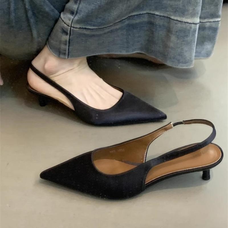Fashion New Style Elegant Women Sandals Pointed Toe Elegant Low-heel Shoes Summer Fashion Slingback Woman Mules Shoes Pumps Dress Shoes