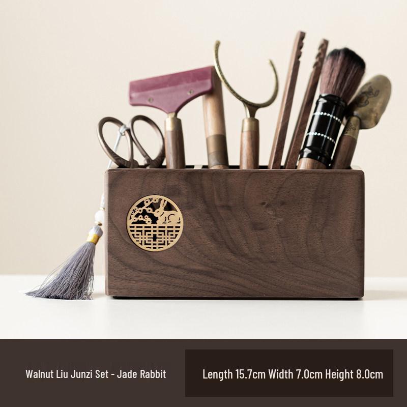 Walnut Wood Tea Ceremony Set: Kung Fu Tea Accessories - Tea Knife, Tea Tongs & Brewing Tools.