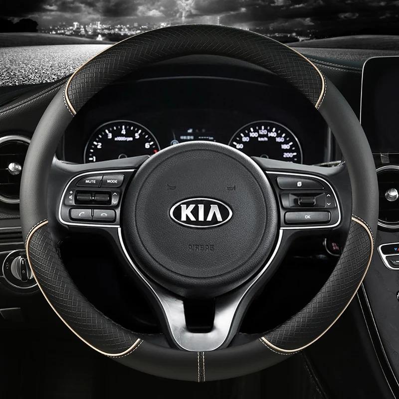 HSCD9 Pu Leather Car Steering Wheel Cover 38cm For Kia Rio 2 3 4 X Line Kombi Sedan K2 K3 K4 K5 KX1 KX3 KX5 Sportage Auto Accessories
