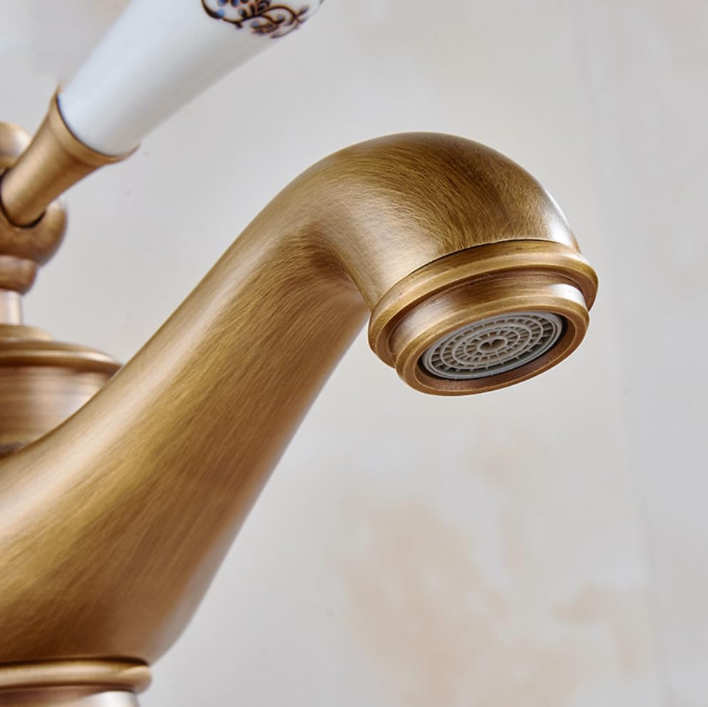 Ceramic Antique Brass Faucet Bathroom Sink Faucet Blue White Porcelain Long Neck Vintage Faucet Kitchen Water Basin Tap