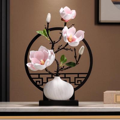 New Chinese-Style Silk Magnolia Floral Arrangement for Elegant Living Room Decor