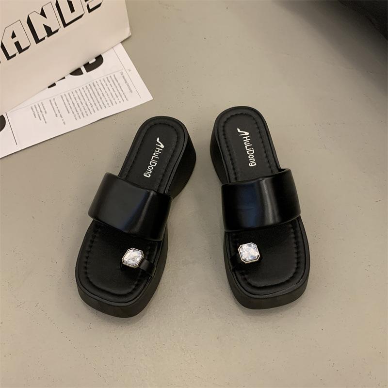 

2025 маленький рост мужчины увеличение супер высокий каблук обувь драг женские летние обувь на танкетке толстый каблук носок крутые тапочки толстая подошва обувь на танкетке 35 чёрный