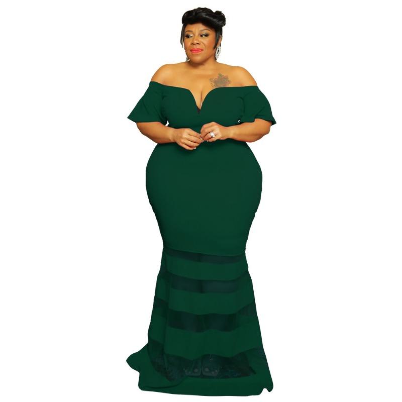 Plus Size Black Off Shoulder Ruffle Mesh Insert Bodycon Maxi Dress