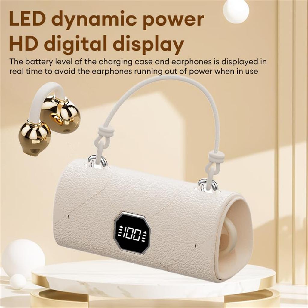 Fashionable Clip Wireless Headphones With Handbag‑,Open Ear Clip Earbuds,Cute Removable Earring Luxury Leather Texture,Bluetooth 6.0,Led Hd Display